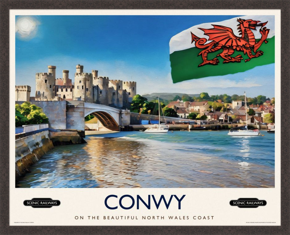 Vintage travel poster- Conwy, Wales - Scenic Railways