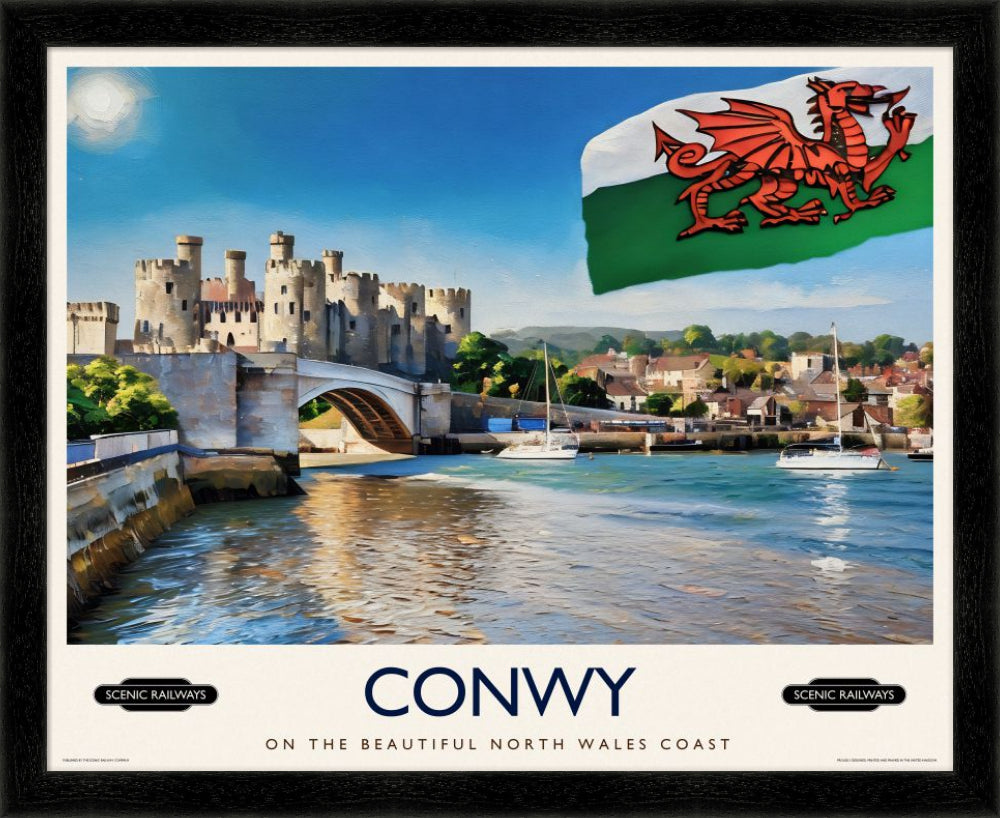 Vintage travel poster- Conwy, Wales - Scenic Railways