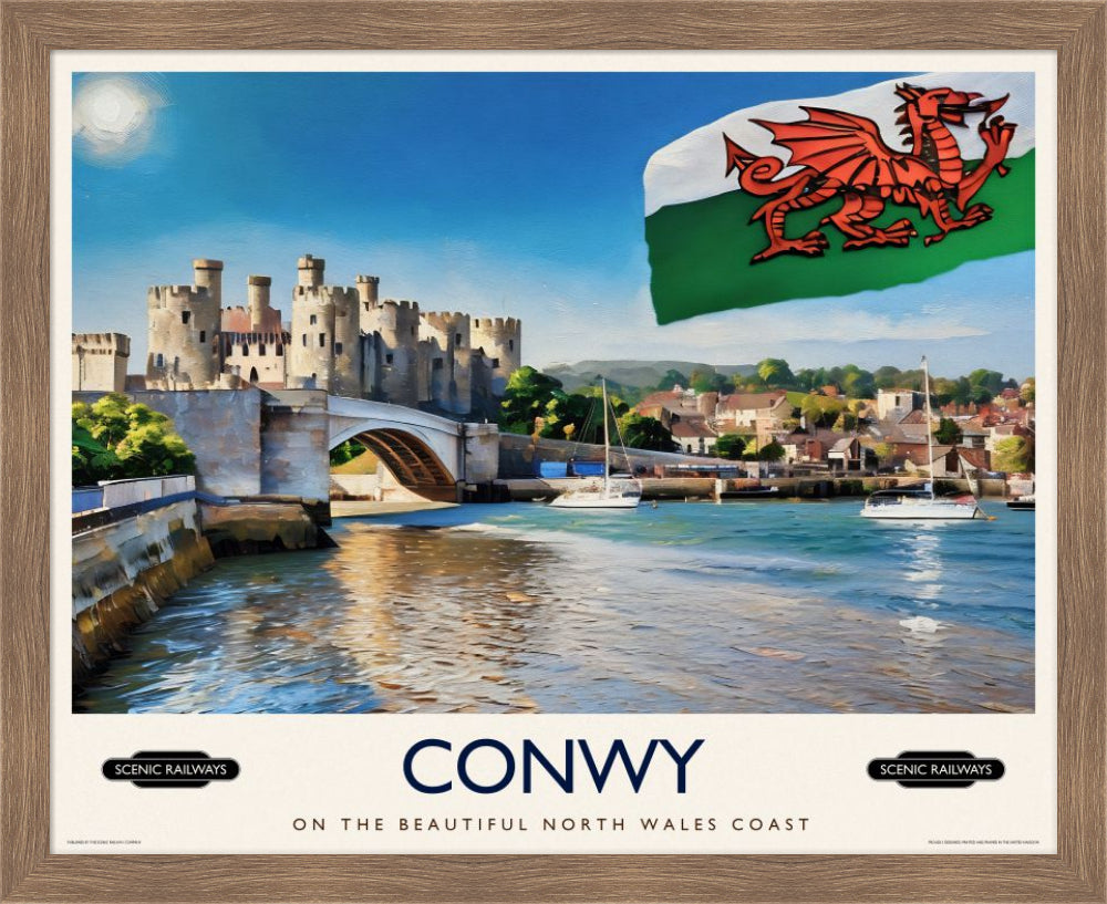 Vintage travel poster- Conwy, Wales - Scenic Railways