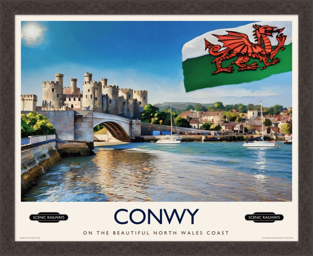 Vintage travel poster- Conwy, Wales - Scenic Railways