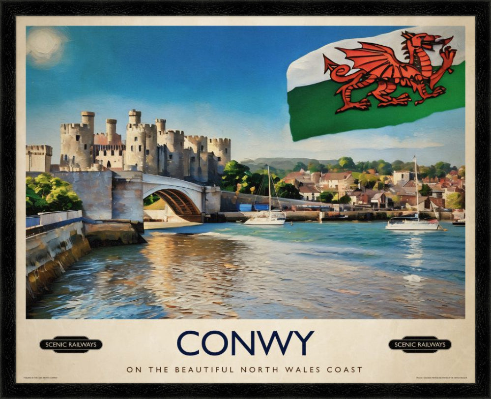 Vintage travel poster- Conwy, Wales - Scenic Railways