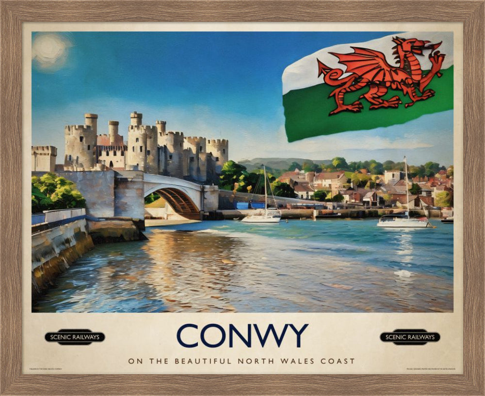 Vintage travel poster- Conwy, Wales - Scenic Railways