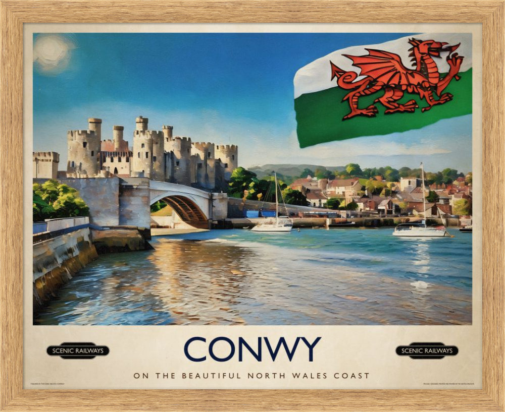 Vintage travel poster- Conwy, Wales - Scenic Railways