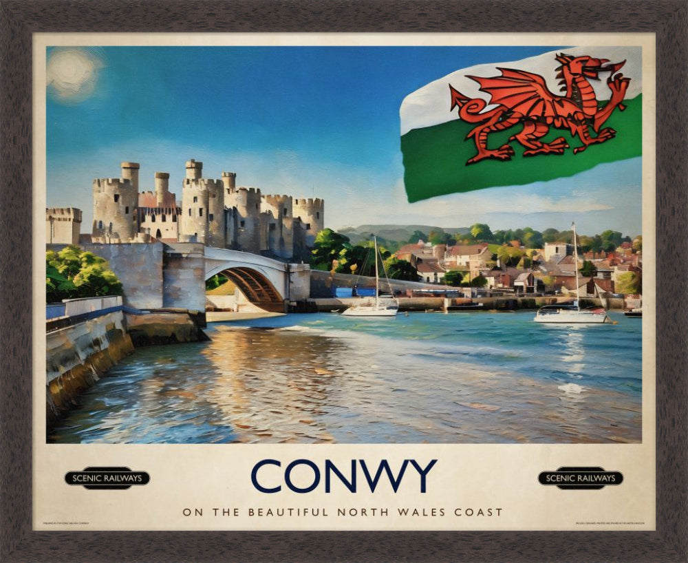 Vintage travel poster- Conwy, Wales - Scenic Railways