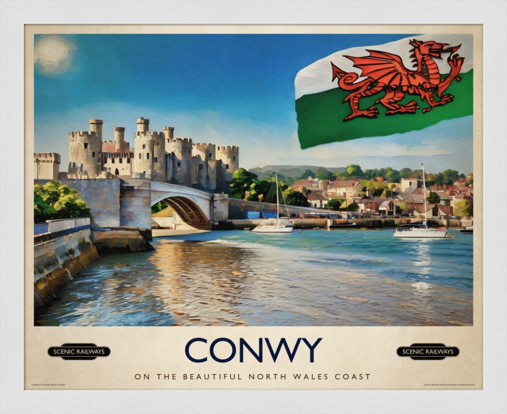 Vintage travel poster- Conwy, Wales - Scenic Railways