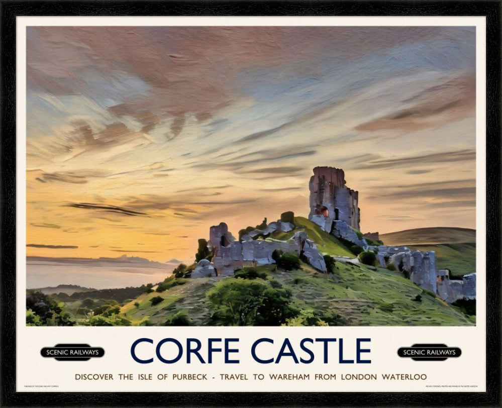 Vintage travel poster- Corfe Castle, Dorset - Scenic Railways