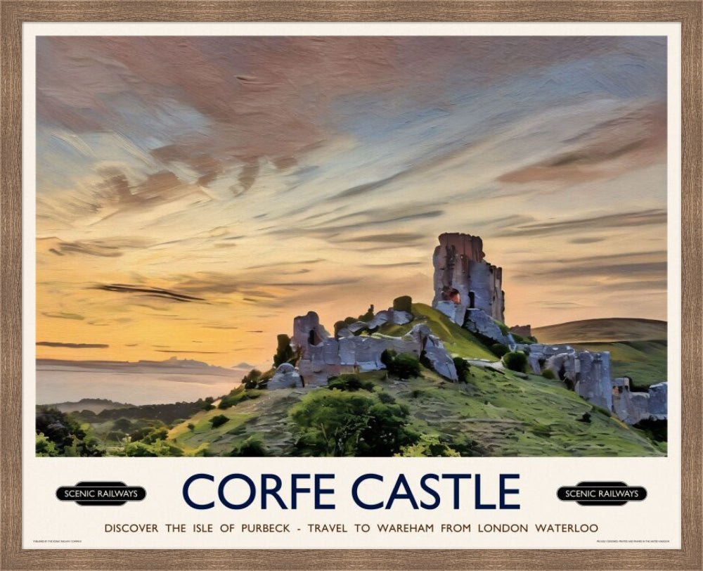 Vintage travel poster- Corfe Castle, Dorset - Scenic Railways