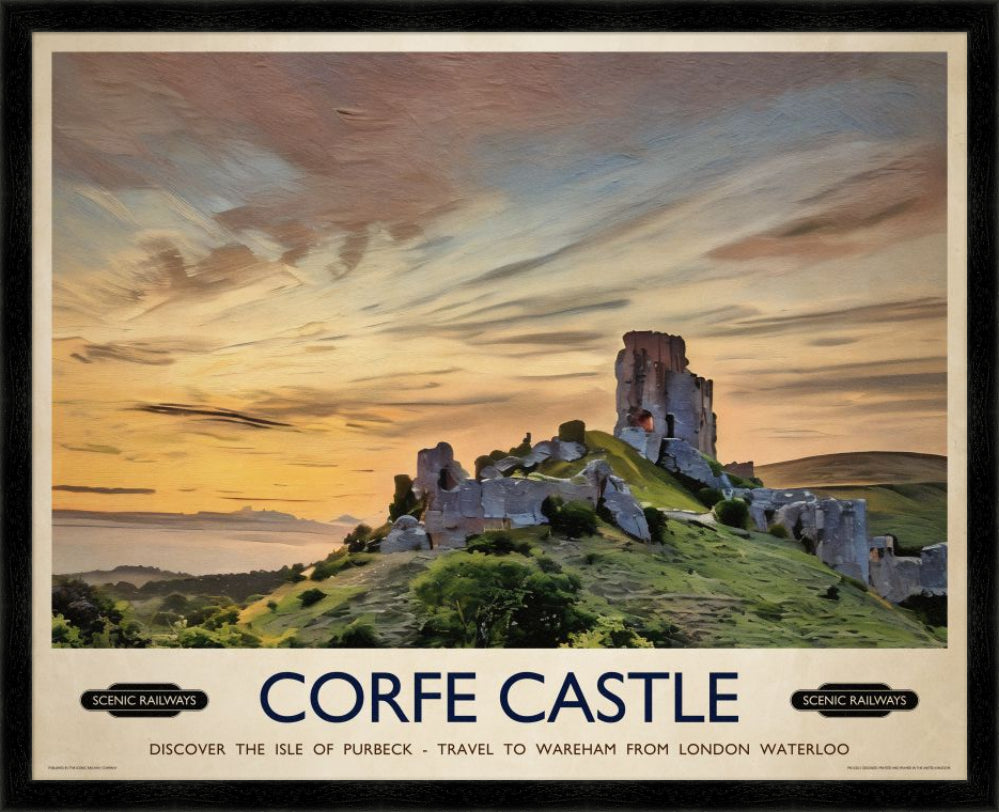 Vintage travel poster- Corfe Castle, Dorset - Scenic Railways