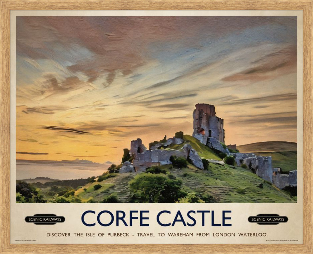 Vintage travel poster- Corfe Castle, Dorset - Scenic Railways