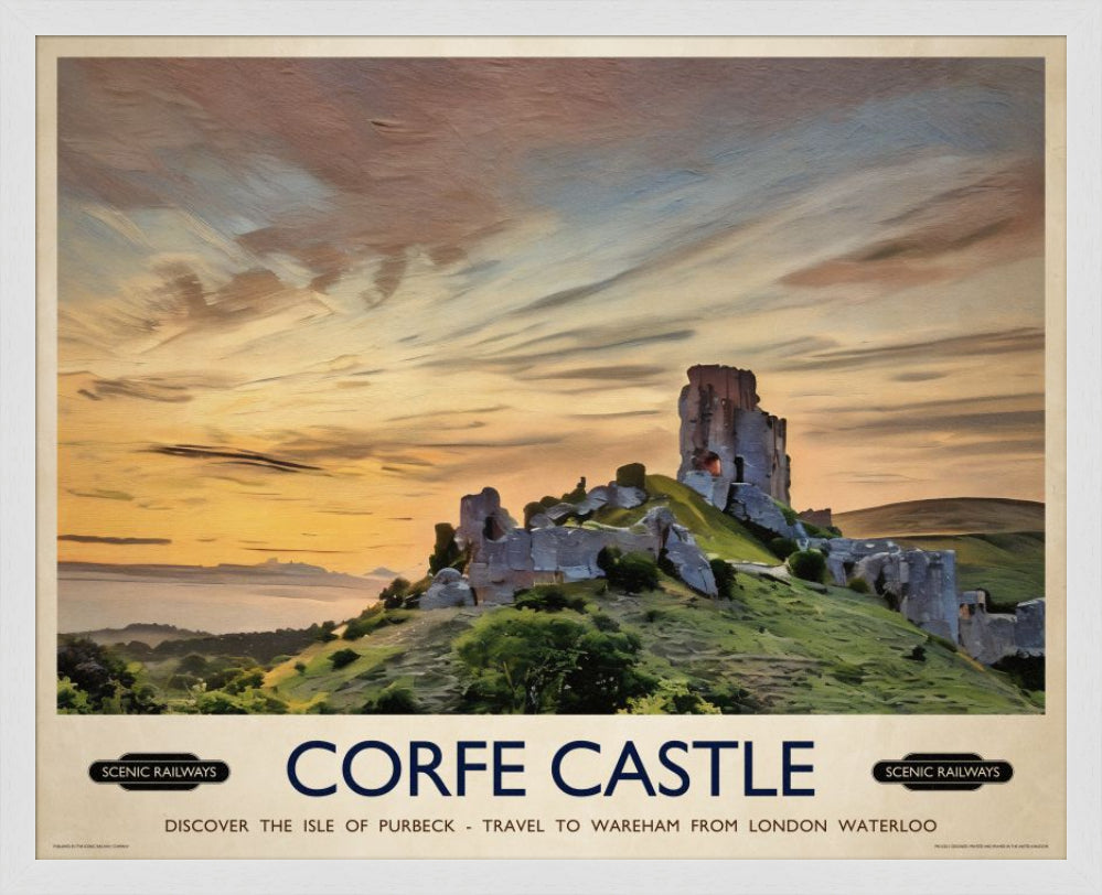 Vintage travel poster- Corfe Castle, Dorset - Scenic Railways