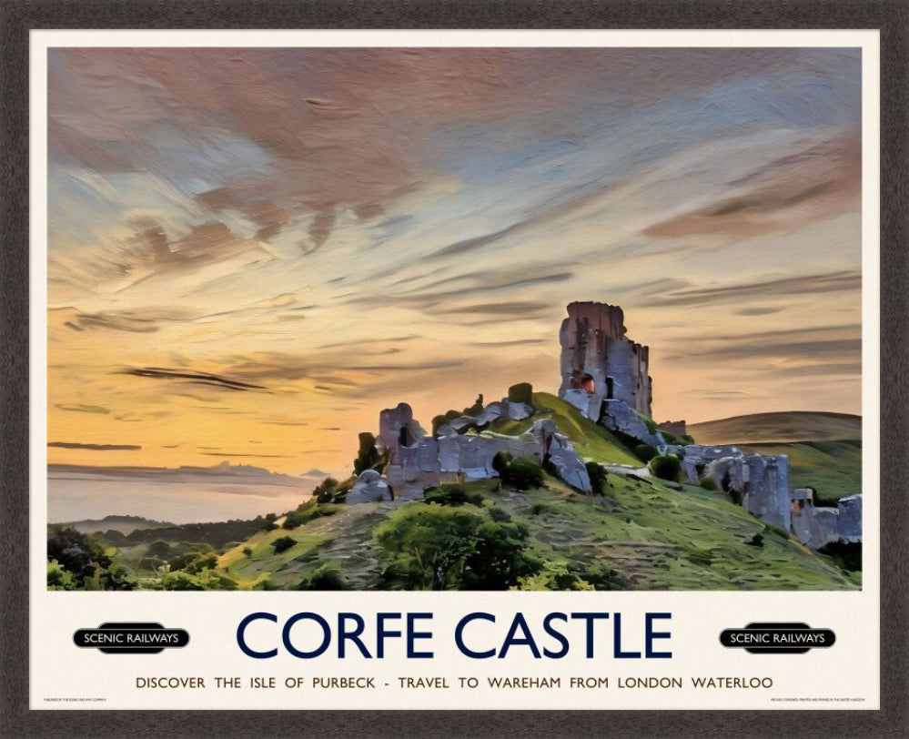 Vintage travel poster- Corfe Castle, Dorset - Scenic Railways