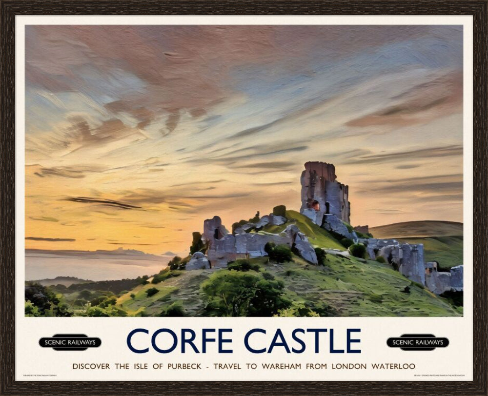 Vintage travel poster- Corfe Castle, Dorset - Scenic Railways