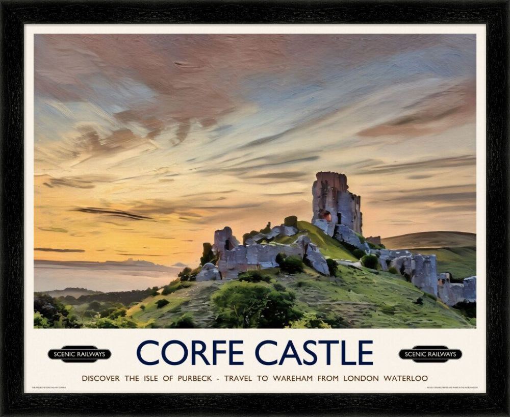 Vintage travel poster- Corfe Castle, Dorset - Scenic Railways