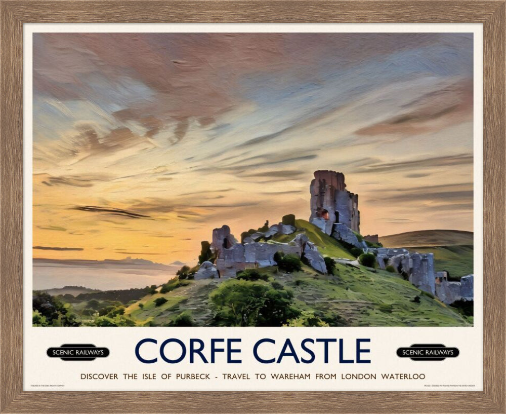 Vintage travel poster- Corfe Castle, Dorset - Scenic Railways