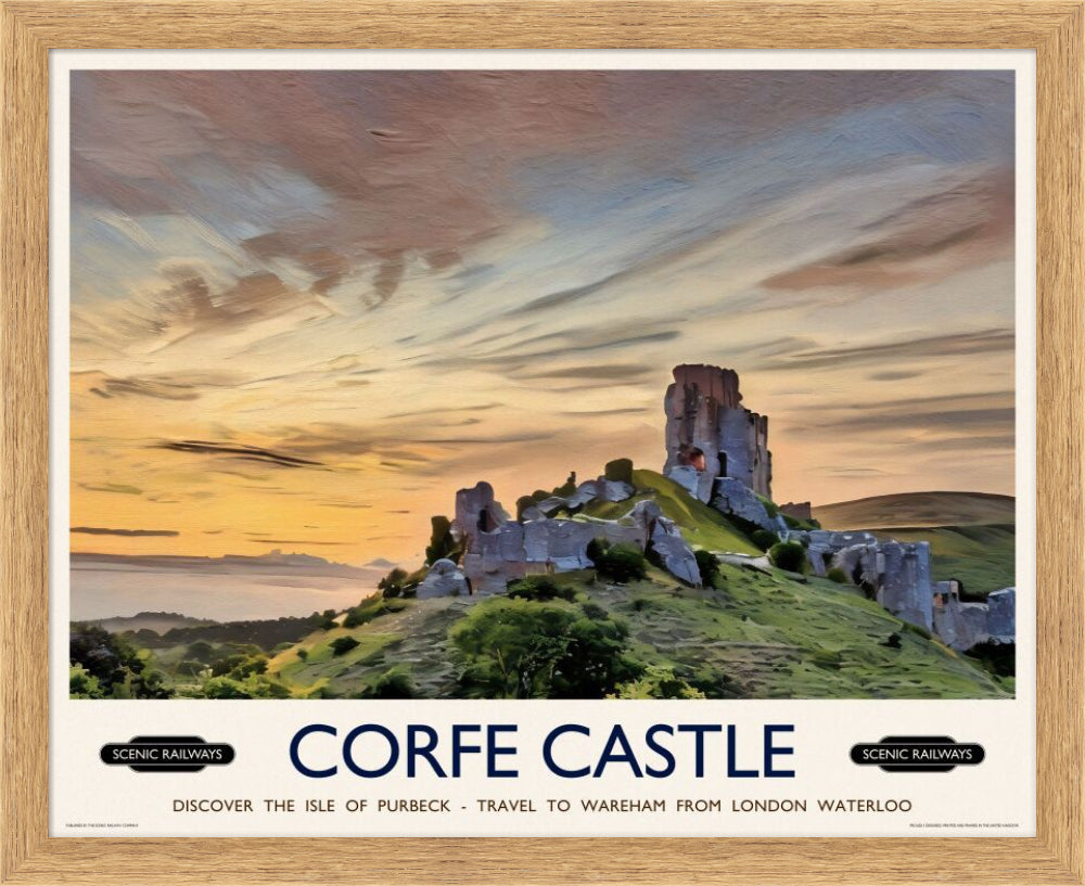 Vintage travel poster- Corfe Castle, Dorset - Scenic Railways