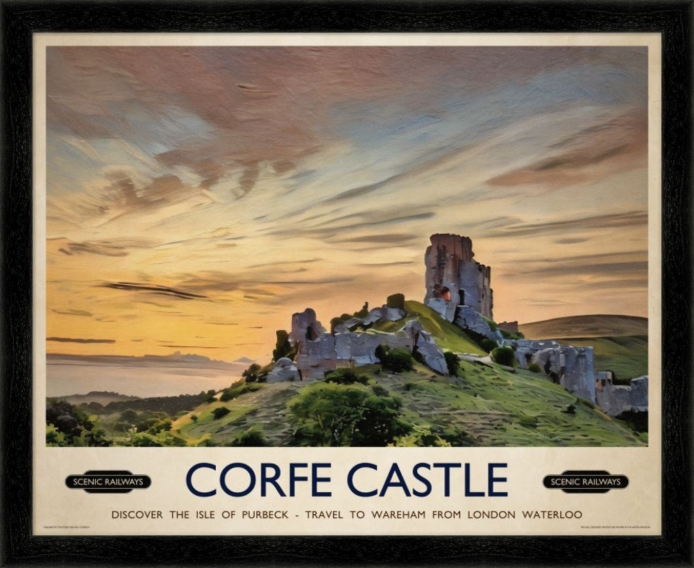 Vintage travel poster- Corfe Castle, Dorset - Scenic Railways