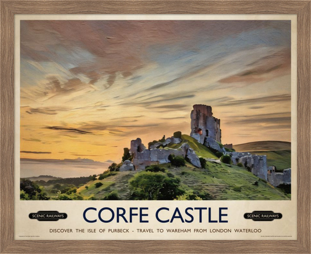 Vintage travel poster- Corfe Castle, Dorset - Scenic Railways