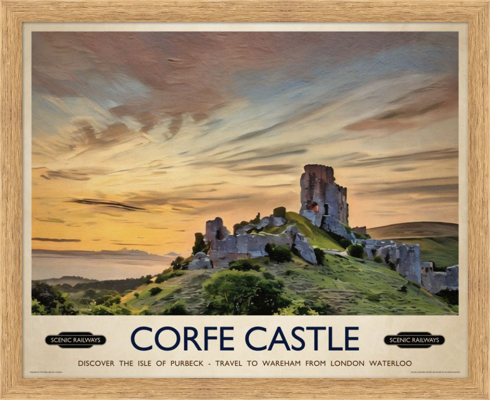 Vintage travel poster- Corfe Castle, Dorset - Scenic Railways