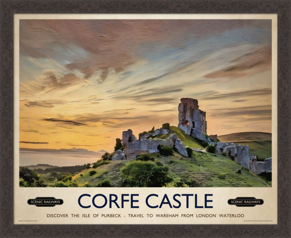 Vintage travel poster- Corfe Castle, Dorset - Scenic Railways