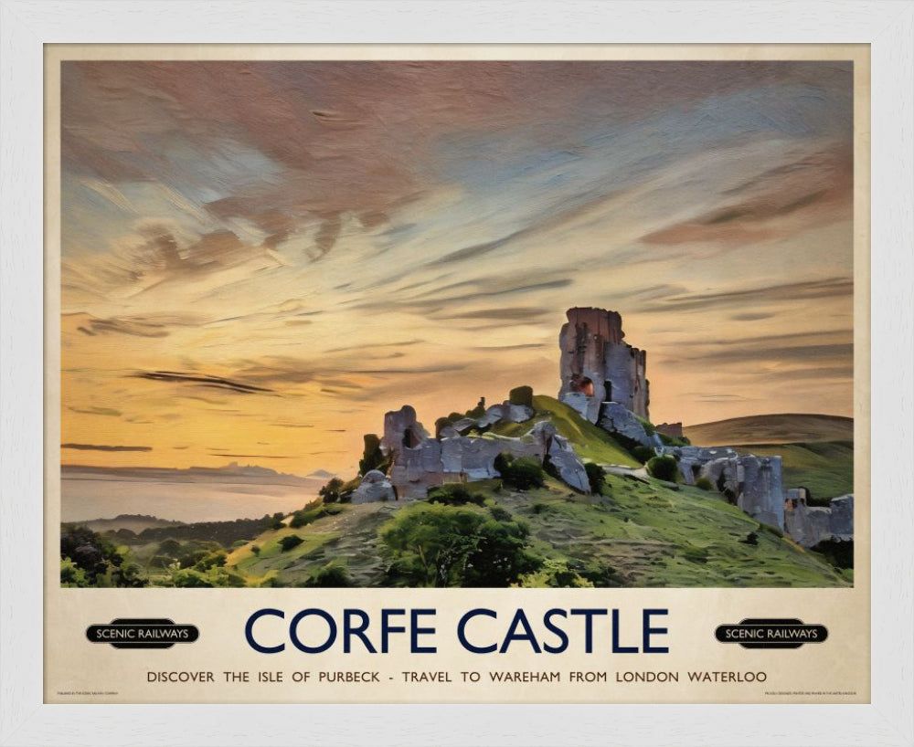 Vintage travel poster- Corfe Castle, Dorset - Scenic Railways