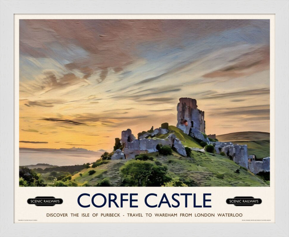 Vintage travel poster- Corfe Castle, Dorset - Scenic Railways
