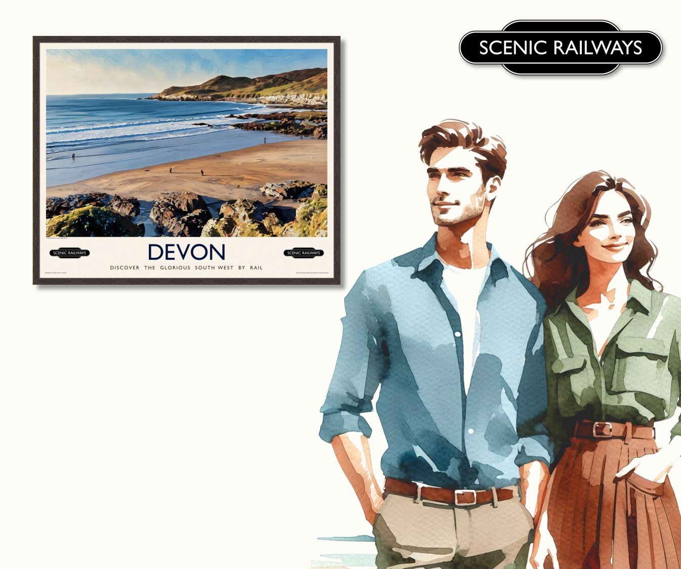 Vintage travel poster- Devon - Scenic Railways