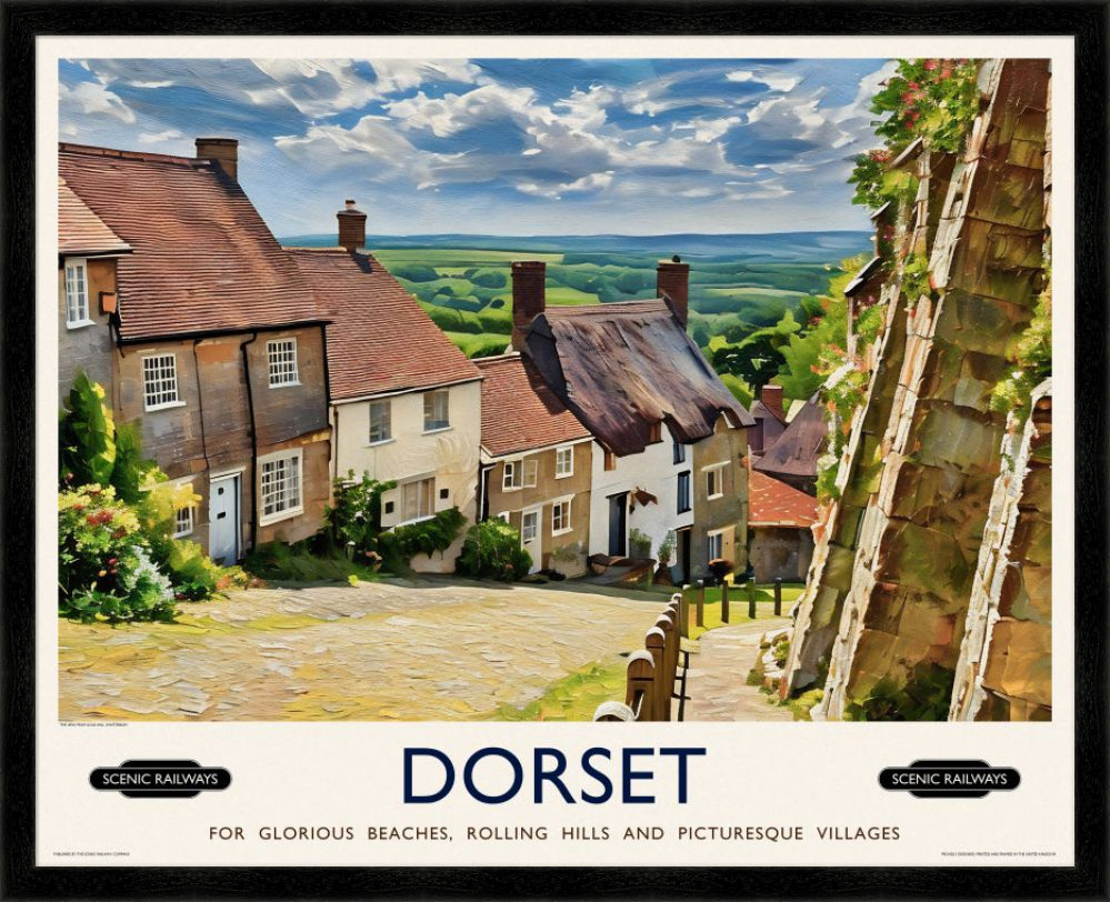 Vintage travel poster- Dorset, Gold Hill - Scenic Railways