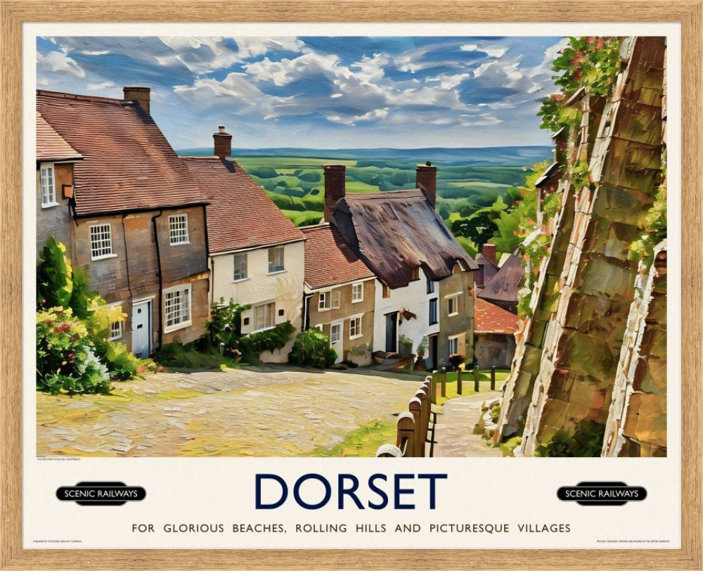 Vintage travel poster- Dorset, Gold Hill - Scenic Railways