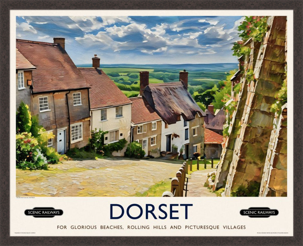 Vintage travel poster- Dorset, Gold Hill - Scenic Railways