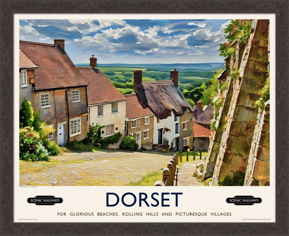 Vintage travel poster- Dorset, Gold Hill - Scenic Railways