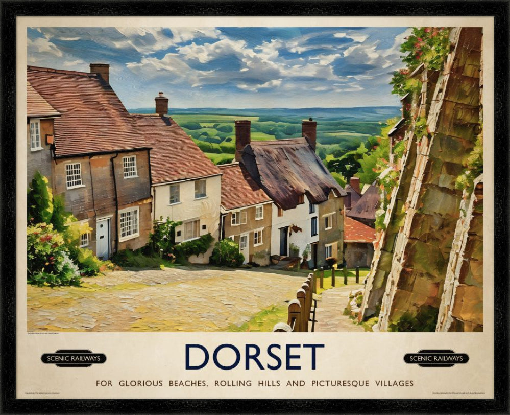 Vintage travel poster- Dorset, Gold Hill - Scenic Railways