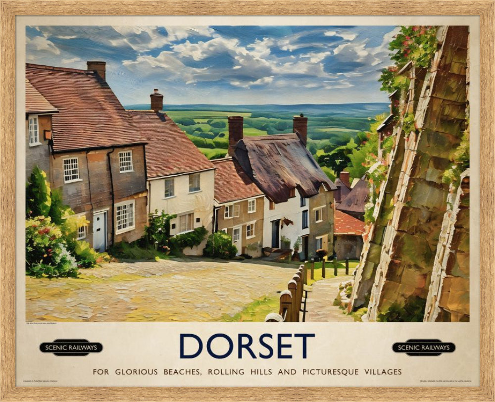 Vintage travel poster- Dorset, Gold Hill - Scenic Railways