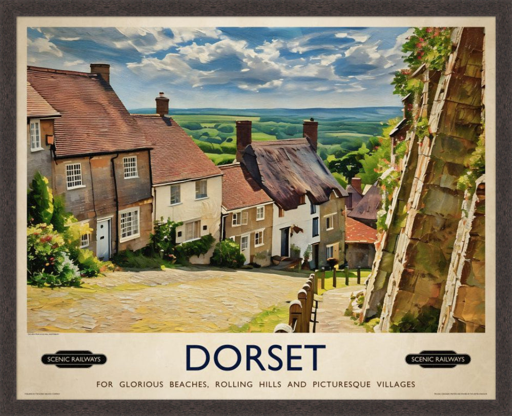 Vintage travel poster- Dorset, Gold Hill - Scenic Railways