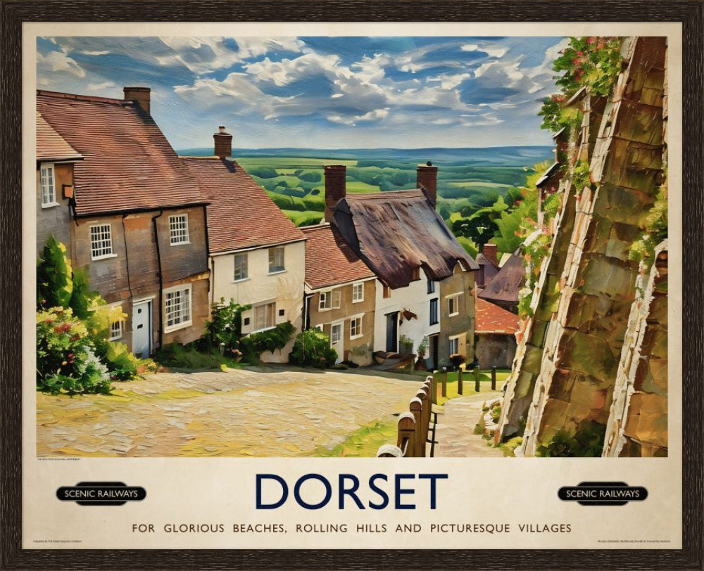 Vintage travel poster- Dorset, Gold Hill - Scenic Railways