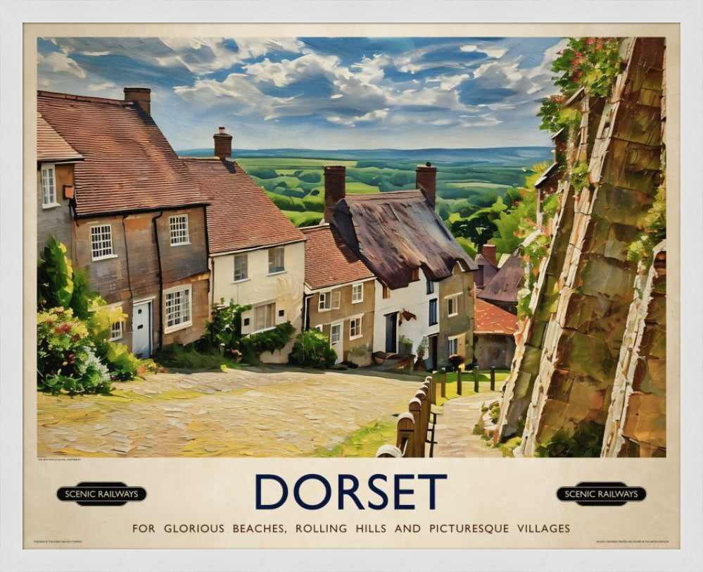 Vintage travel poster- Dorset, Gold Hill - Scenic Railways