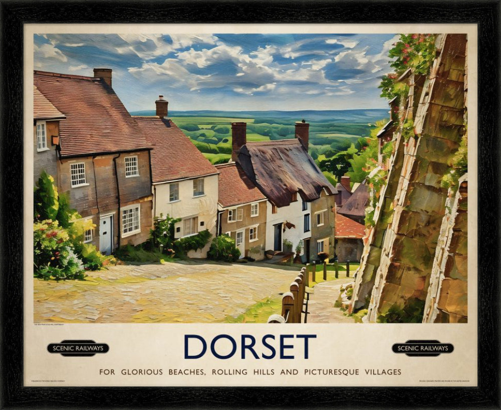 Vintage travel poster- Dorset, Gold Hill - Scenic Railways
