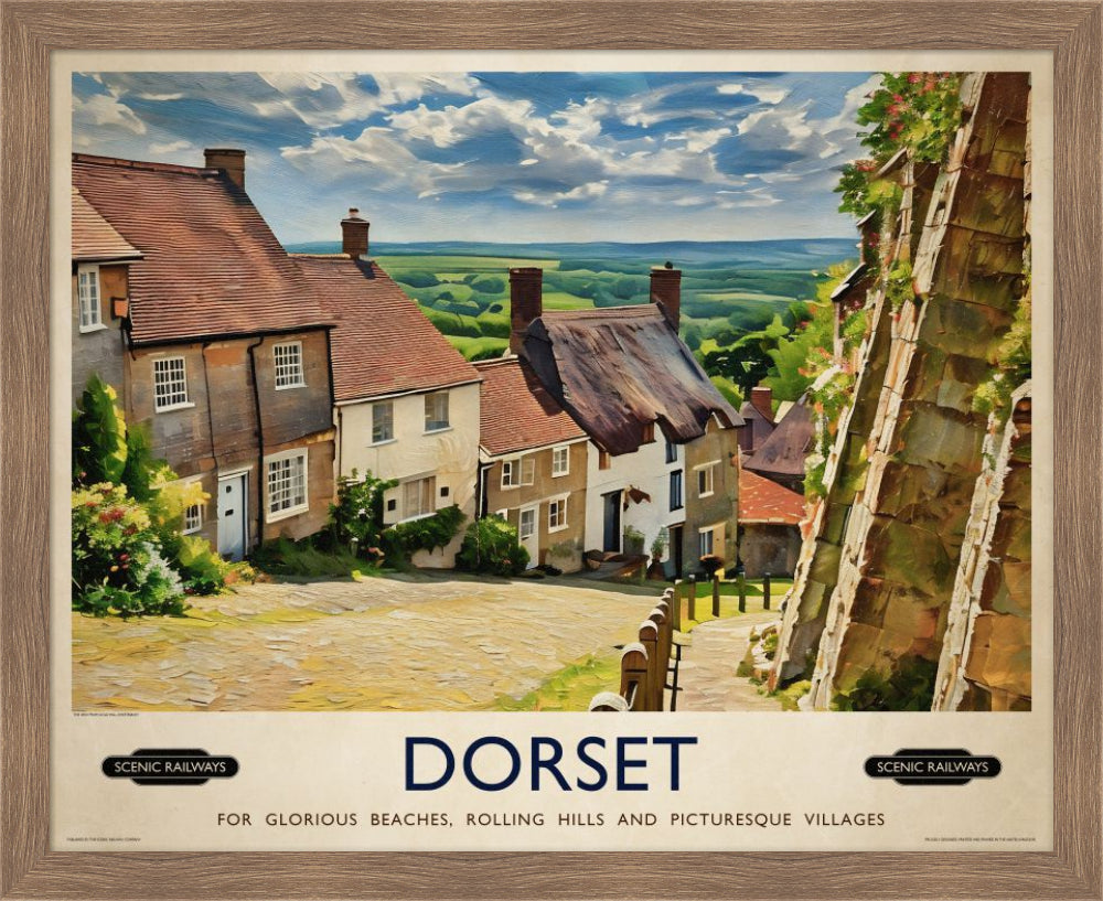 Vintage travel poster- Dorset, Gold Hill - Scenic Railways