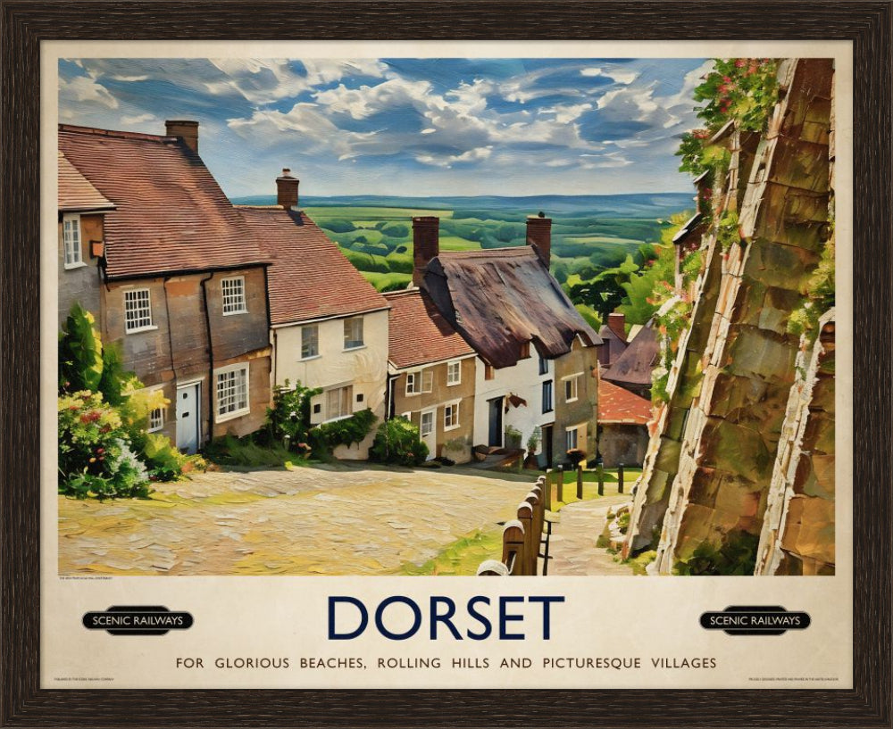 Vintage travel poster- Dorset, Gold Hill - Scenic Railways