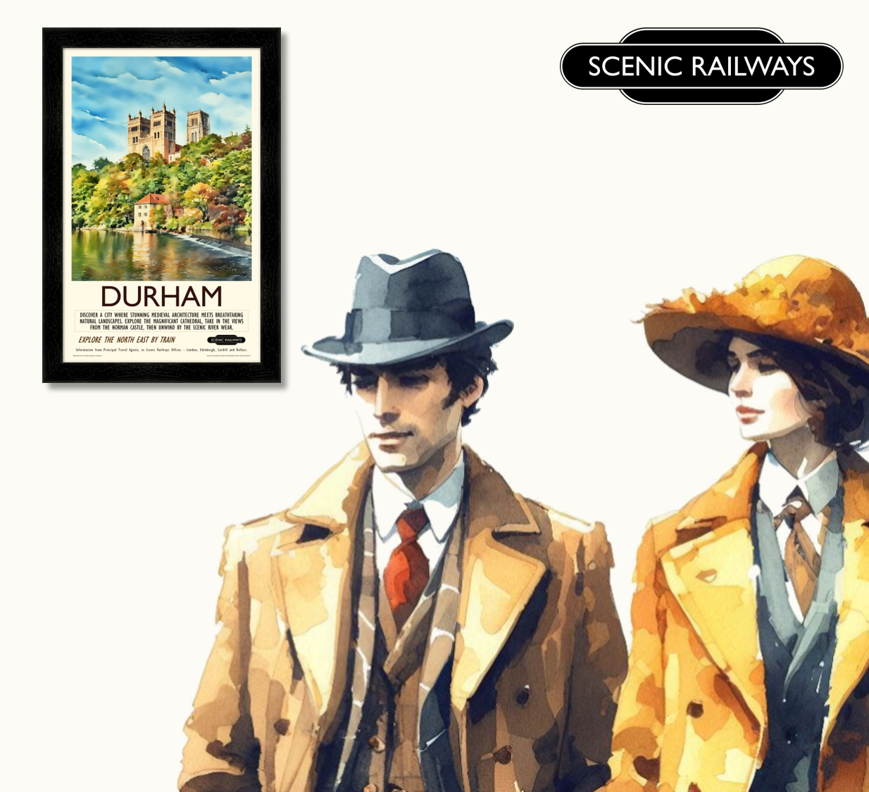 Vintage travel poster- Durham, The Cathedral and River Wear - Scenic Railways