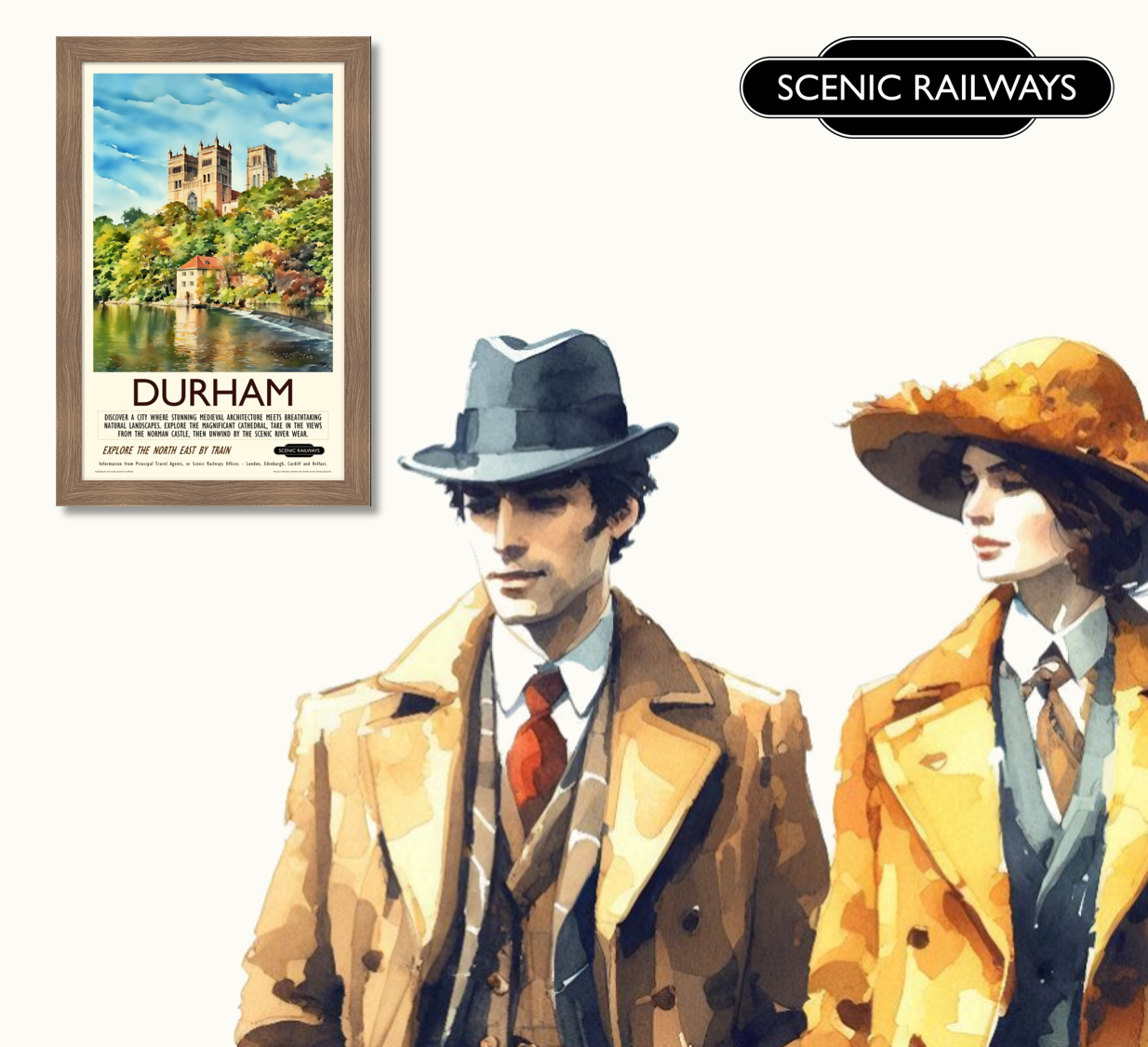 Vintage travel poster- Durham, The Cathedral and River Wear - Scenic Railways