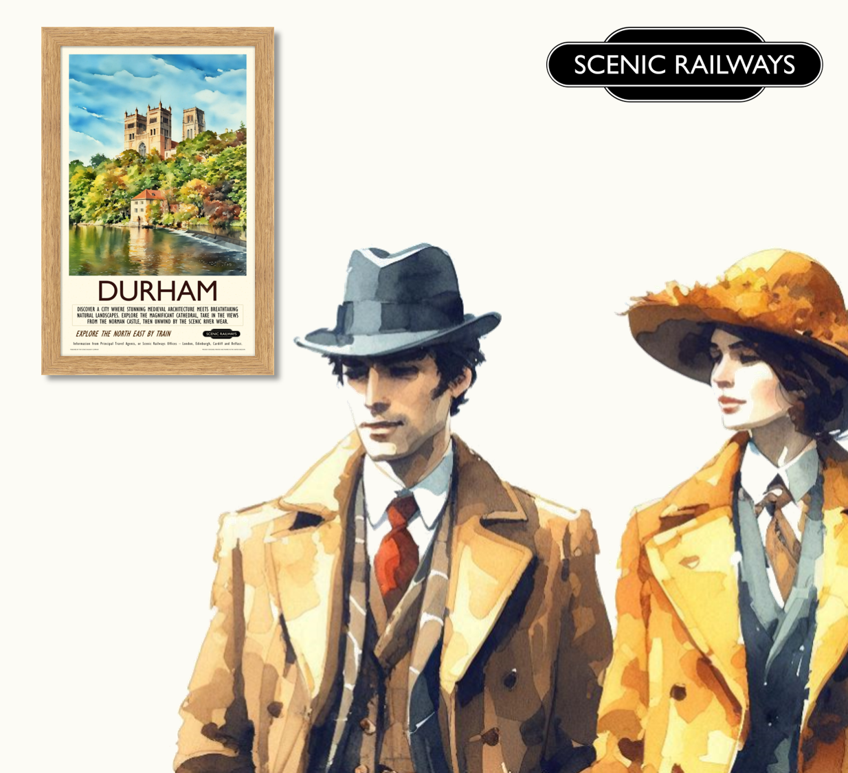 Vintage travel poster- Durham, The Cathedral and River Wear - Scenic Railways
