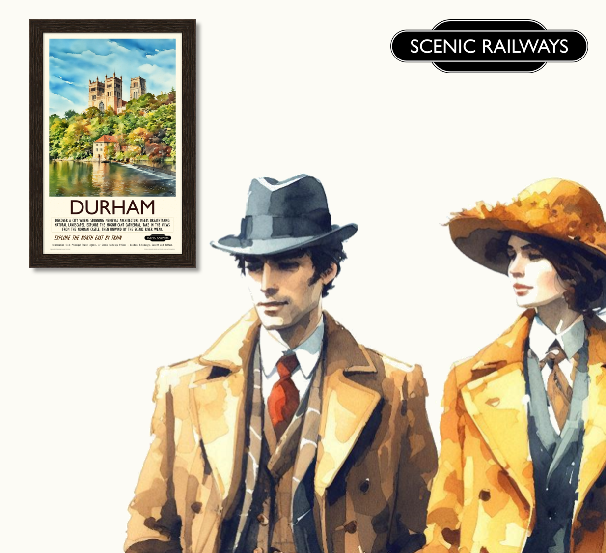 Vintage travel poster- Durham, The Cathedral and River Wear - Scenic Railways