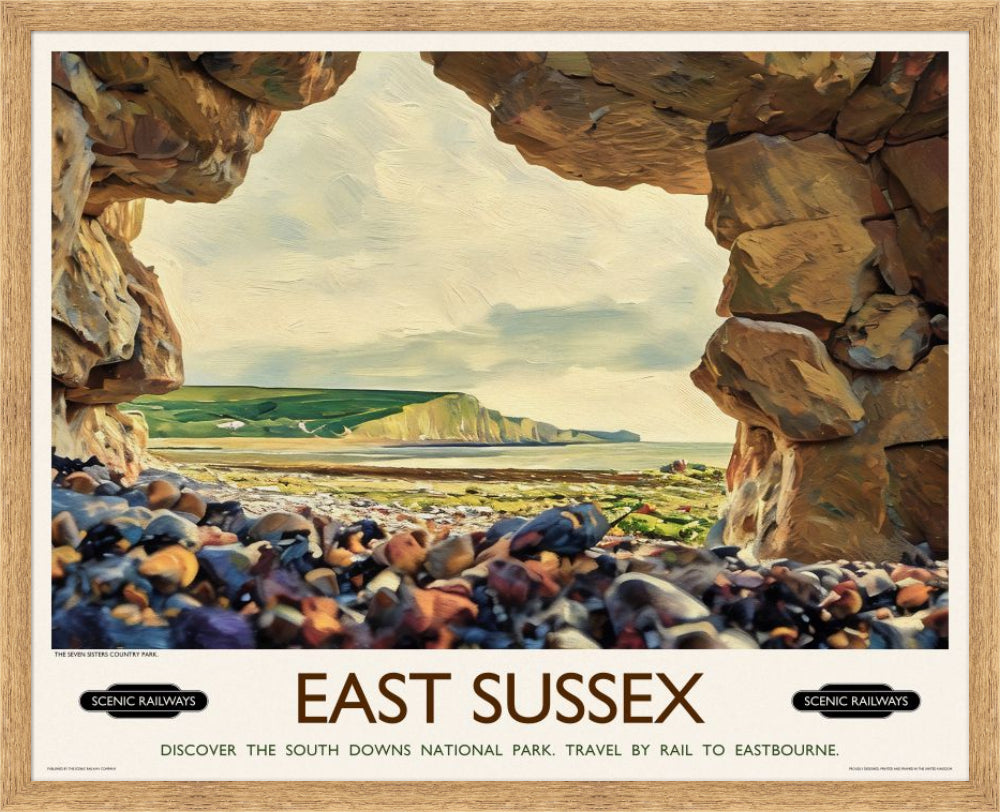 Vintage travel poster- East Sussex, The Seven Sisters - Scenic Railways