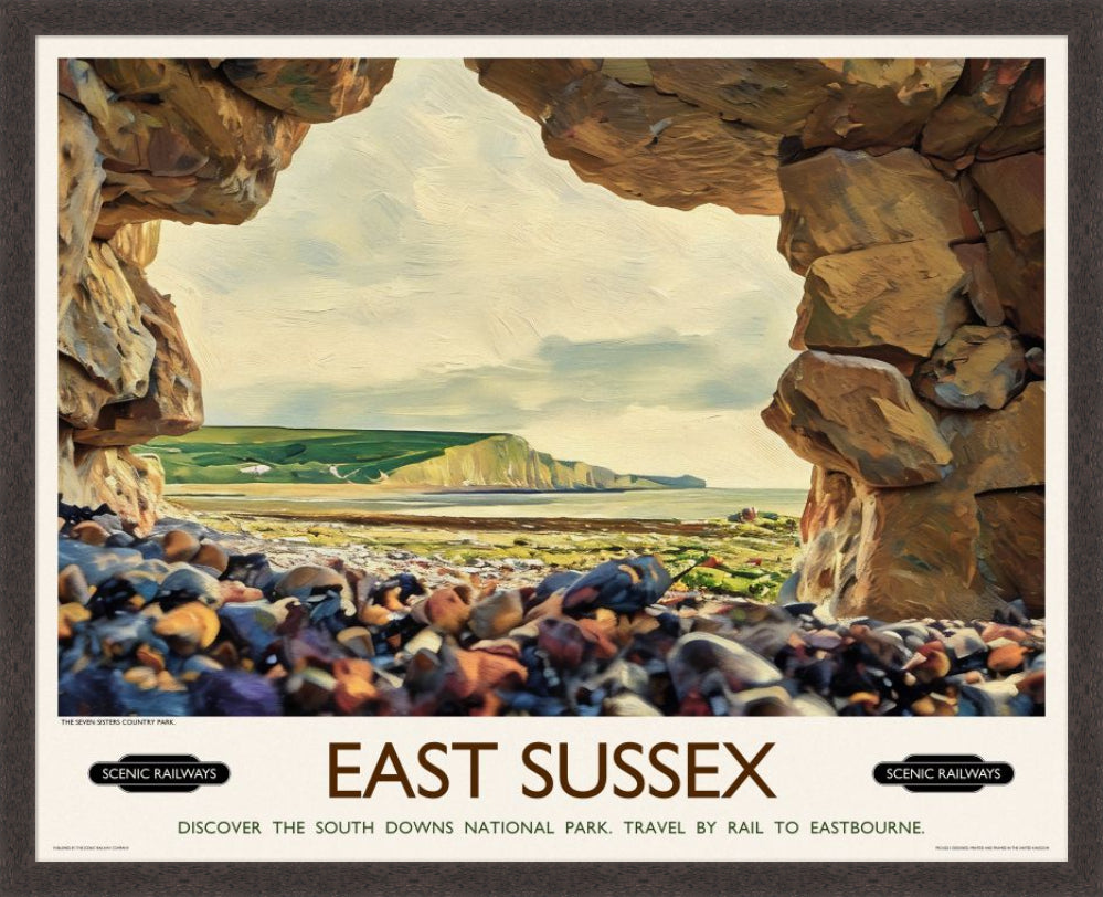 Vintage travel poster- East Sussex, The Seven Sisters - Scenic Railways