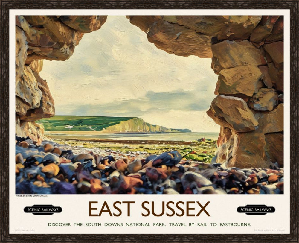 Vintage travel poster- East Sussex, The Seven Sisters - Scenic Railways