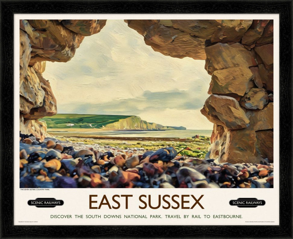 Vintage travel poster- East Sussex, The Seven Sisters - Scenic Railways