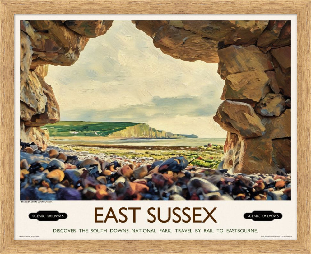 Vintage travel poster- East Sussex, The Seven Sisters - Scenic Railways