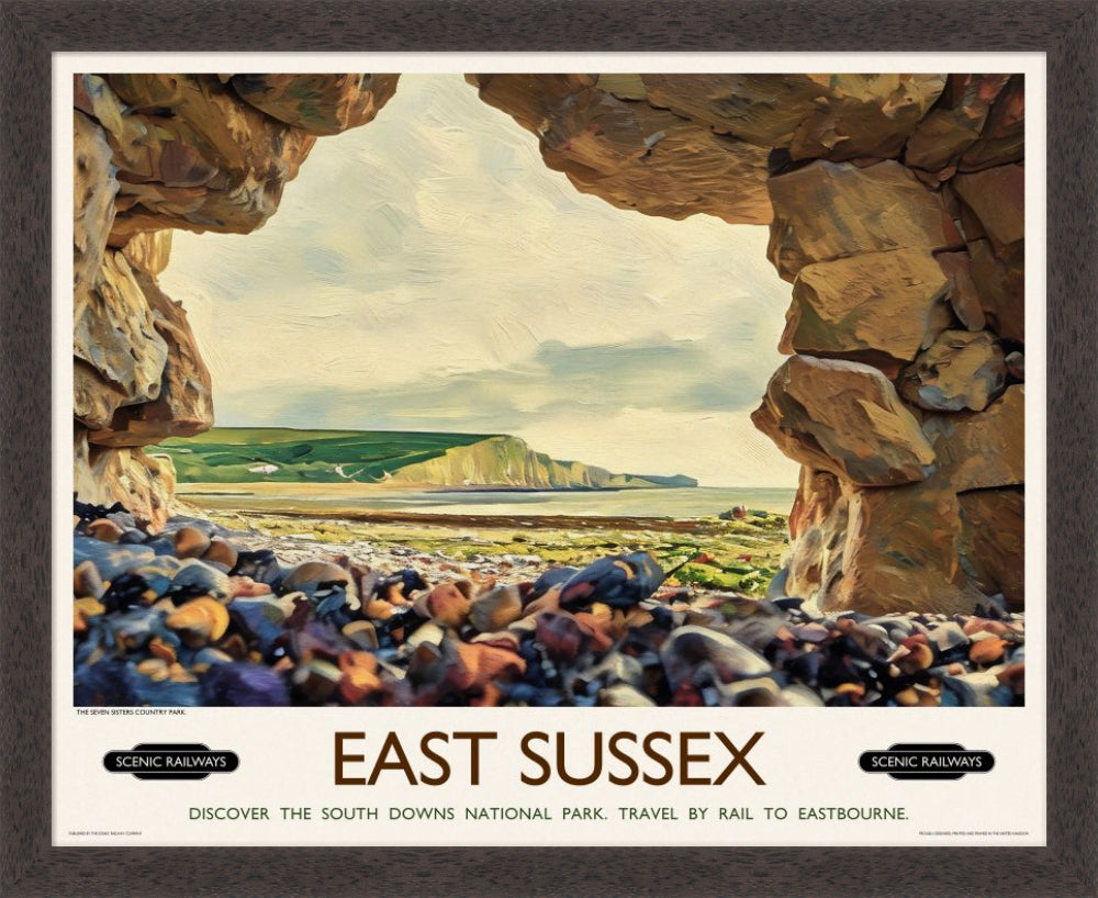 Vintage travel poster- East Sussex, The Seven Sisters - Scenic Railways
