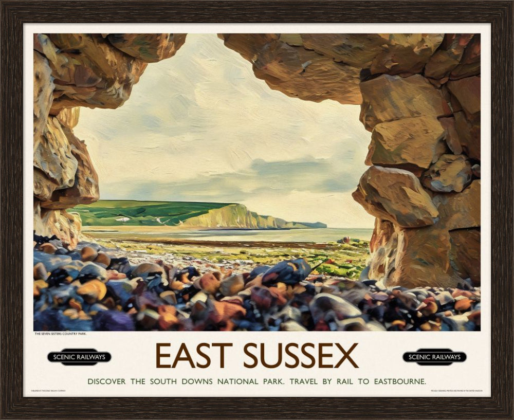 Vintage travel poster- East Sussex, The Seven Sisters - Scenic Railways