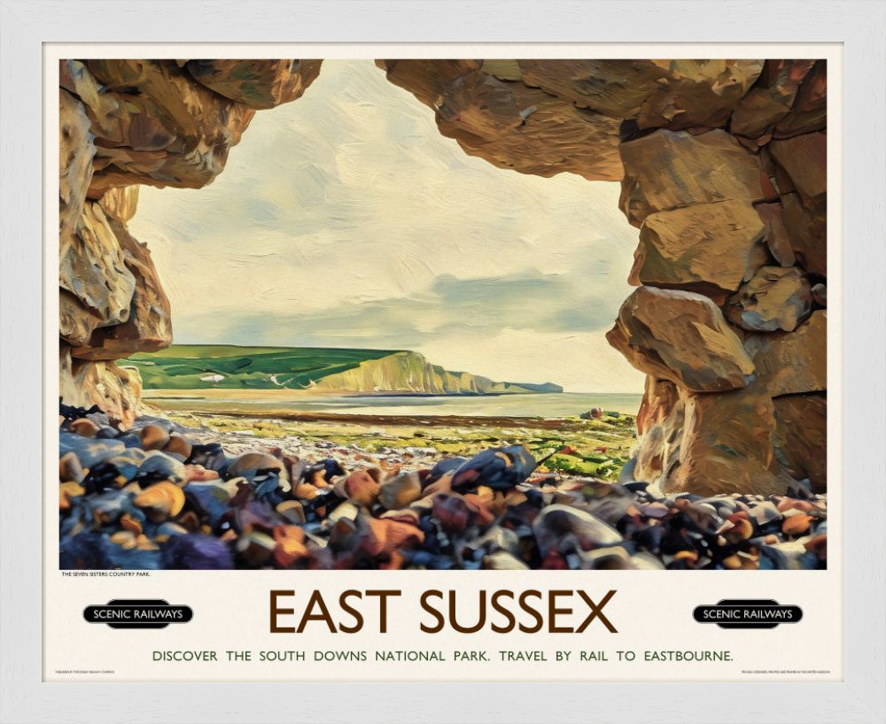 Vintage travel poster- East Sussex, The Seven Sisters - Scenic Railways